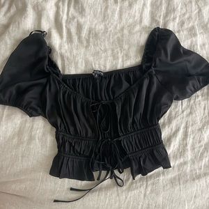 Black satin cropped top